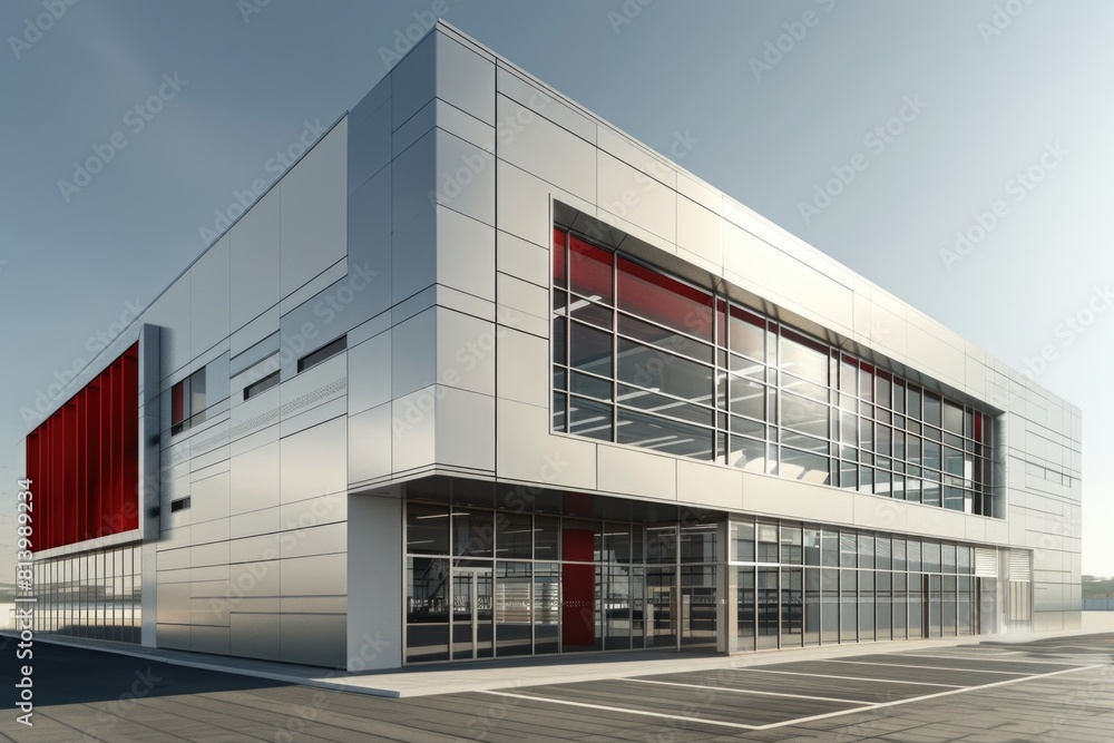 Poster A large building with many windows, suitable for office concepts