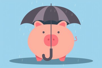 A pig standing in the rain with an umbrella. Suitable for weather or animal-related concepts