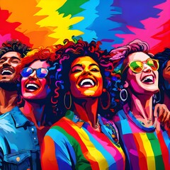 illustration of diverse individuals from the lgbt community in solidarity in pop art style