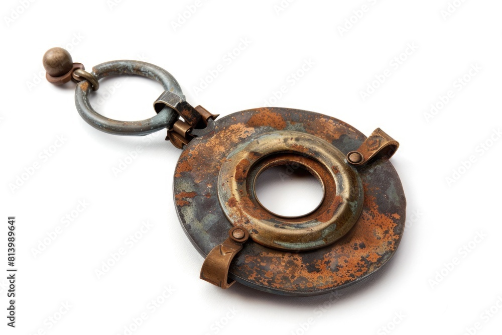 Poster close up of a metal object on a white surface. ideal for industrial concepts