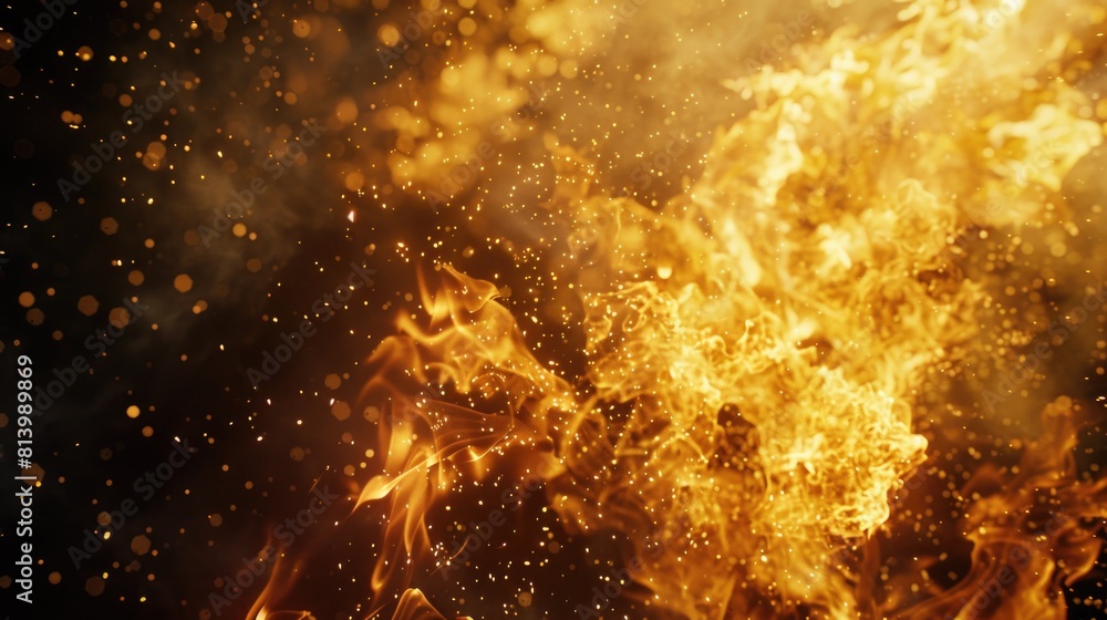 Aufkleber Close-up view of fire on a dark black background. Perfect for adding a dramatic touch to any design project