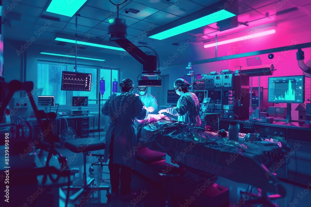 Aufkleber A group of people gathered in a room with vibrant neon lights. Suitable for various social event concepts