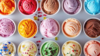 Fototapeta premium Ice Cream gelato a lot of flavor in cabinet. pastel ice cream. Summer sweet food 