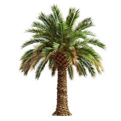 Green palm tree isolated on transparent background.