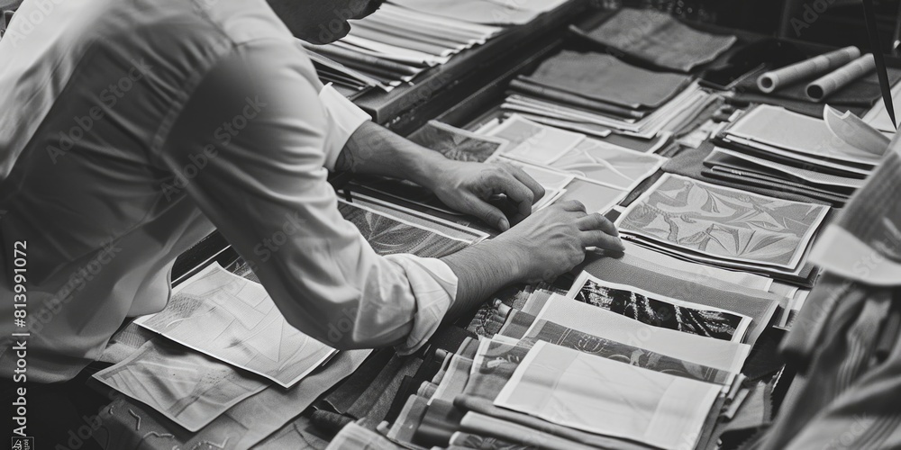 Poster a man working at a desk, suitable for business concepts