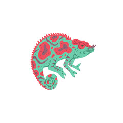 Chameleon in cartoon style on an isolated background.