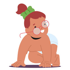 Adorable Baby With A Bright Bow And Round Glasses Gives A Cheeky Smile, Embodying The Joy Of Early Childhood Exploration
