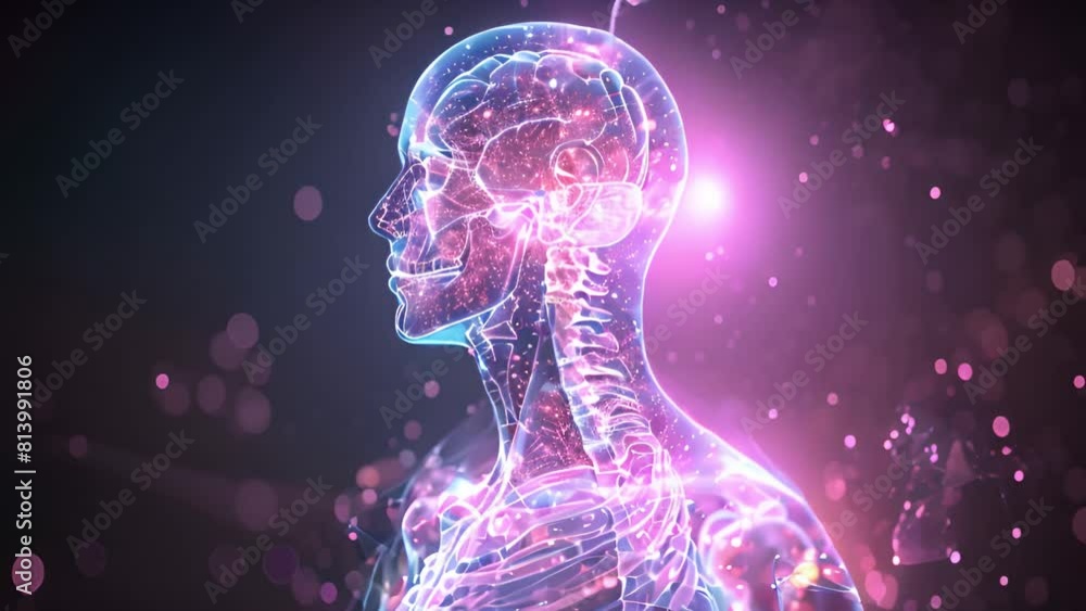 Poster Detailed computer-generated rendering of a human head focusing on anatomical features and realistic textures.