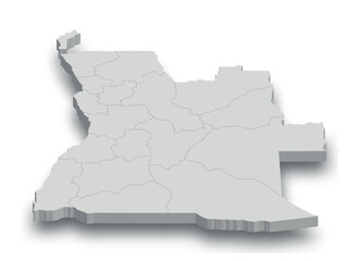 3d Angola white map with regions isolated