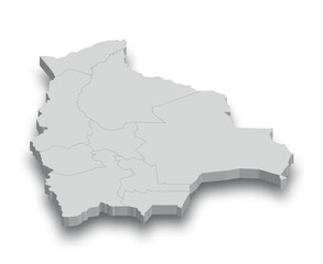 3d Bolivia white map with regions isolated
