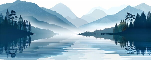 Peaceful landscape clipart with mountains and a tranquil lake