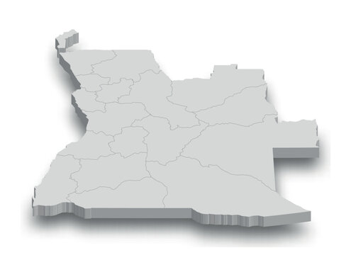 3d Angola white map with regions isolated