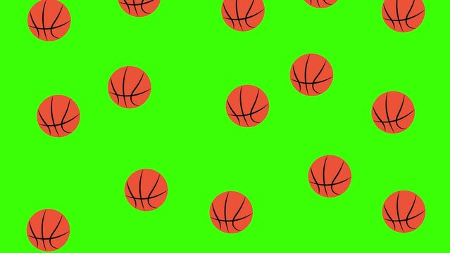 Basketball falling from above on green Screen 4k animation for keying