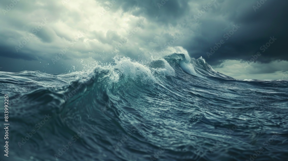 Aufkleber a large wave in the ocean under a cloudy sky. suitable for weather or nature concepts