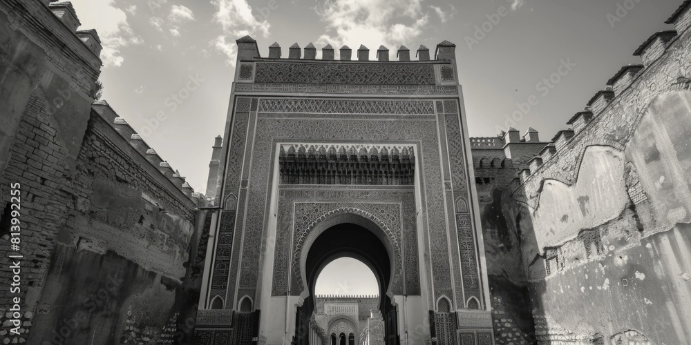 Poster simple black and white image of a building, suitable for various design projects