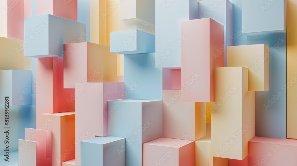 Aufkleber Softly illuminated 3D cubes in a harmonious arrangement of pastel colors, creating a serene and minimalist abstract composition.
