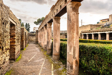 The ruins of the ancient city of Herculaneum, located at the foot of Mount Vesuvius. The ruins of...