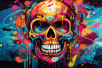 skull colorful graffiti art design bright background
