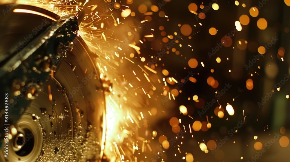 Poster close up of a machine emitting sparks. suitable for industrial concepts