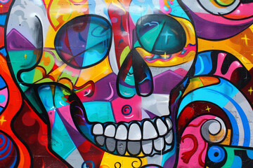skull colorful graffiti art design bright background	