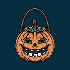 hand drawn Halloween pumpkin basket vector illustration design 