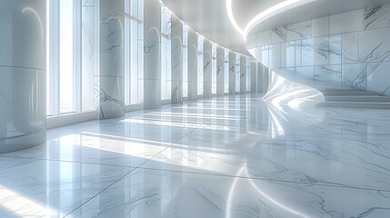 Sleek HighKey White Platform on Reflective Floor A Minimalist Vision of Pure Brightness