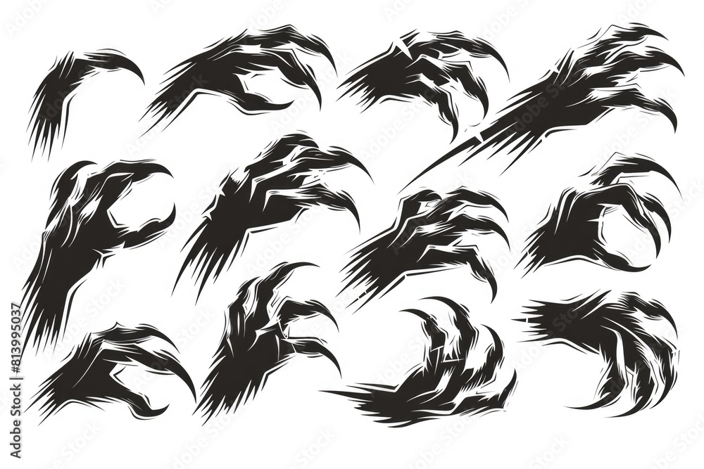 Sticker Collection of black and white hand silhouettes, versatile for various design projects