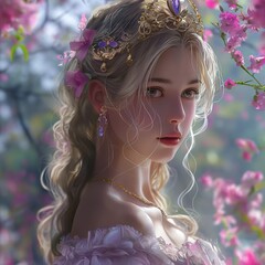 Una princesa rubia y muy linda en medio del bosque