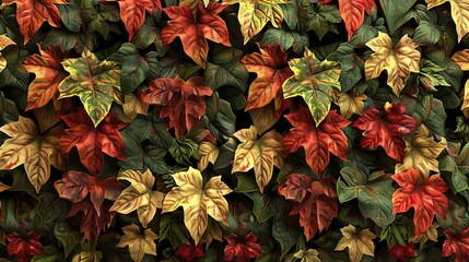   A macro image showcasing red, yellow, green, and orange foliage leaves