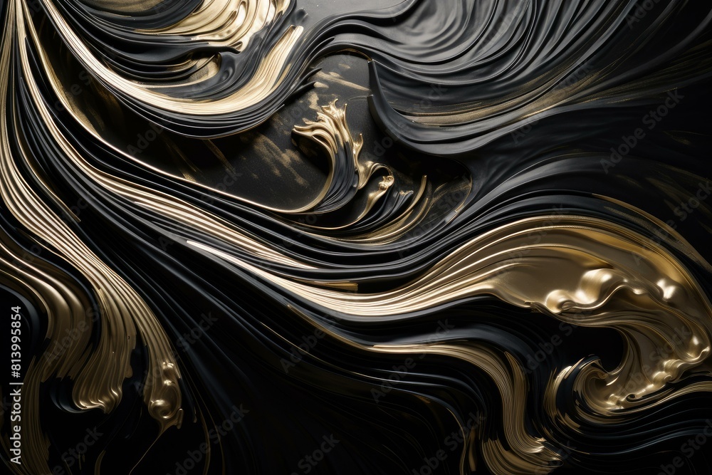 Poster elegant gold and black swirls creating a luxurious abstract pattern