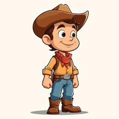 A Cute Boy Standing Like a Cowboy with Cowboy Dress Cartoon Character