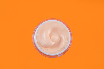 Orange citrus Vitamin C face care - cream, serum. mask, face cleaner, antioxidant moisturizer skin face care and make up concept, with fresh orange fruit slices