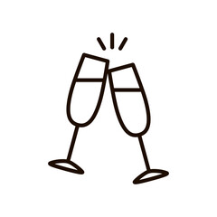 Champagne glasses make cheers outline icon. Celebration, party, holiday symbol. Editable stroke