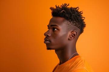Obraz premium Thoughtful Young Man on Orange Background. Generative AI.