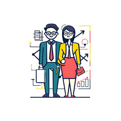 A Business Couple Is Illustrated, Cartoon Illustration