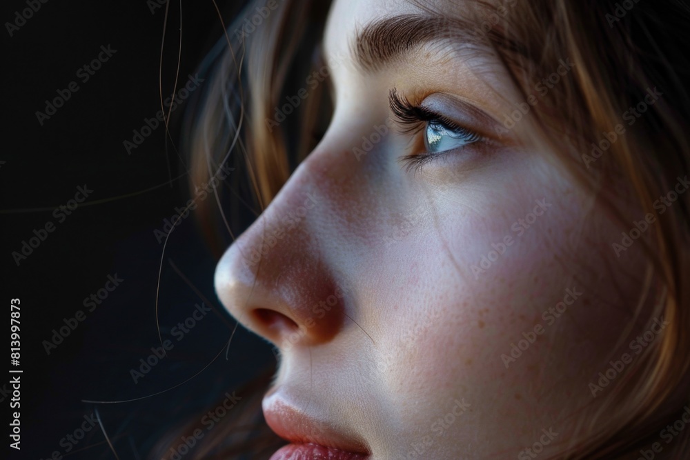 Poster Close up of a person using a cell phone, suitable for technology concepts