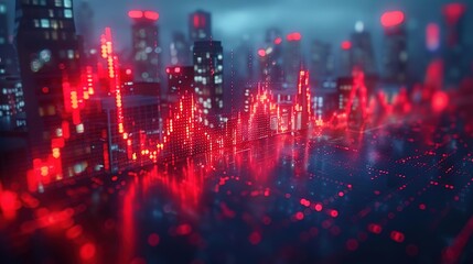 A city of skyscrapers made of red glowing lines