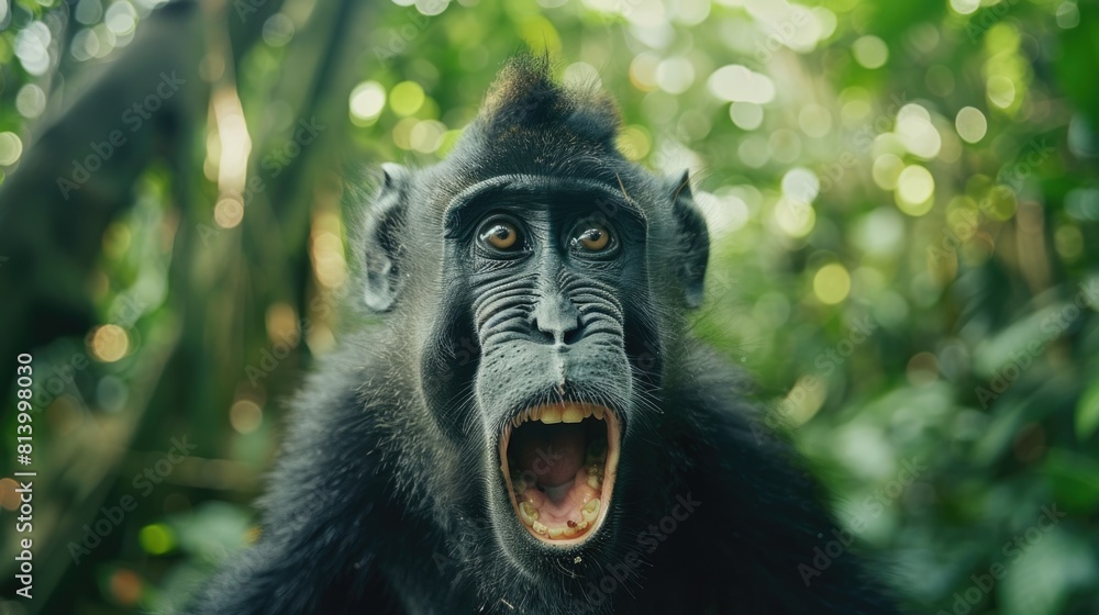 Aufkleber close-up of a monkey with mouth open. suitable for wildlife and nature concepts