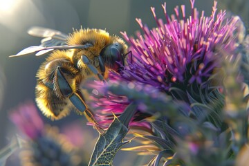 Close up shot of a bee on a flower, perfect for nature and gardening concepts