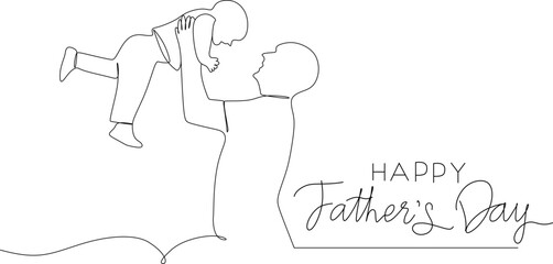 Fathers day line art style vector illustration, father and son line art illustration