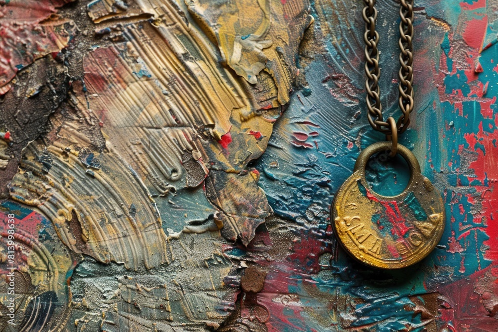 Aufkleber Close up of a key on a colorful painted canvas, ideal for art and security concepts
