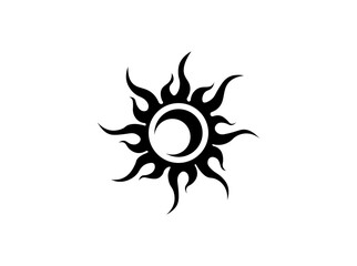 Vector illustration of a black pattern for a tattoo in the form of a sun with rays