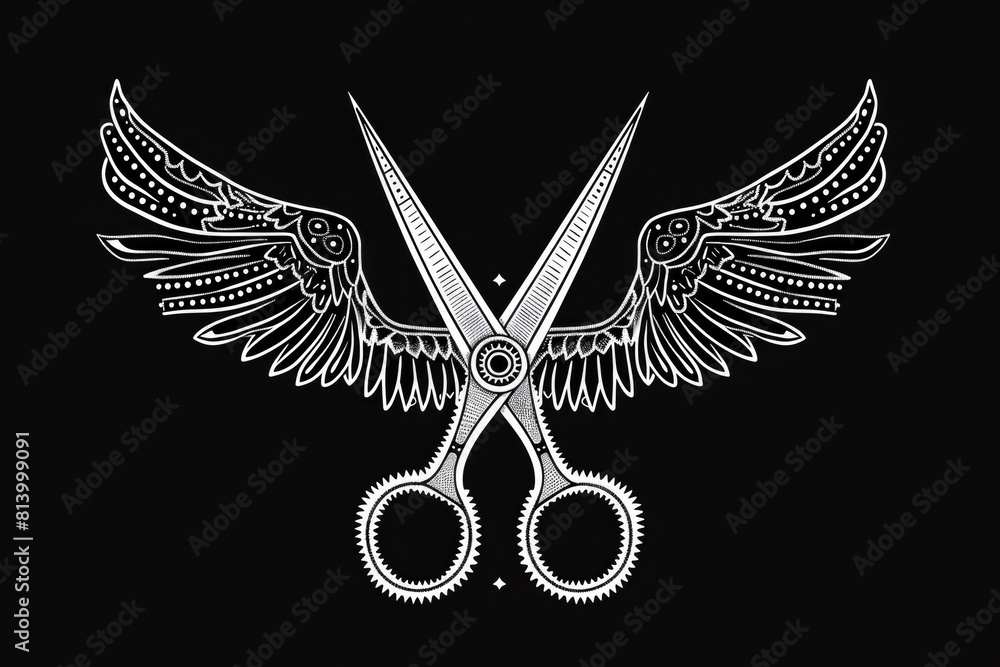 Poster unique image of scissors with wings, suitable for creative projects