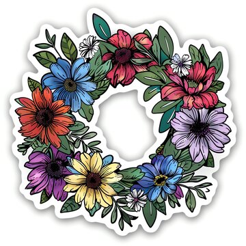 colorful floral wreath sticker clip art preview