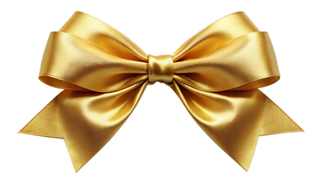 "Minimalist Gold Ribbon Bow" - A simple yet elegant gold tie ribbon bow with a smooth satin finish, isolated for clean and modern graphic uses.
