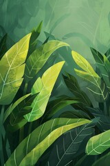 Lush Jungle Painting With Green Leaves
