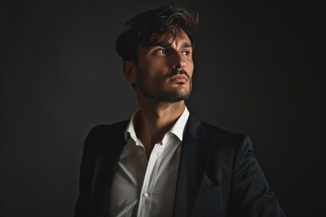 Fototapeta premium Businessman in Suit Looking Away. Generative AI.