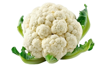 Green vegetable Cauliflower for making food isolated on background, Natural fresh raw head of cauliflower and leaves.