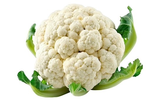 Green vegetable Cauliflower for making food isolated on background, Natural fresh raw head of cauliflower and leaves.