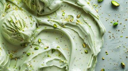 Obraz premium Pistachio Ice cream food photo, close up, top view, free space left generative ai